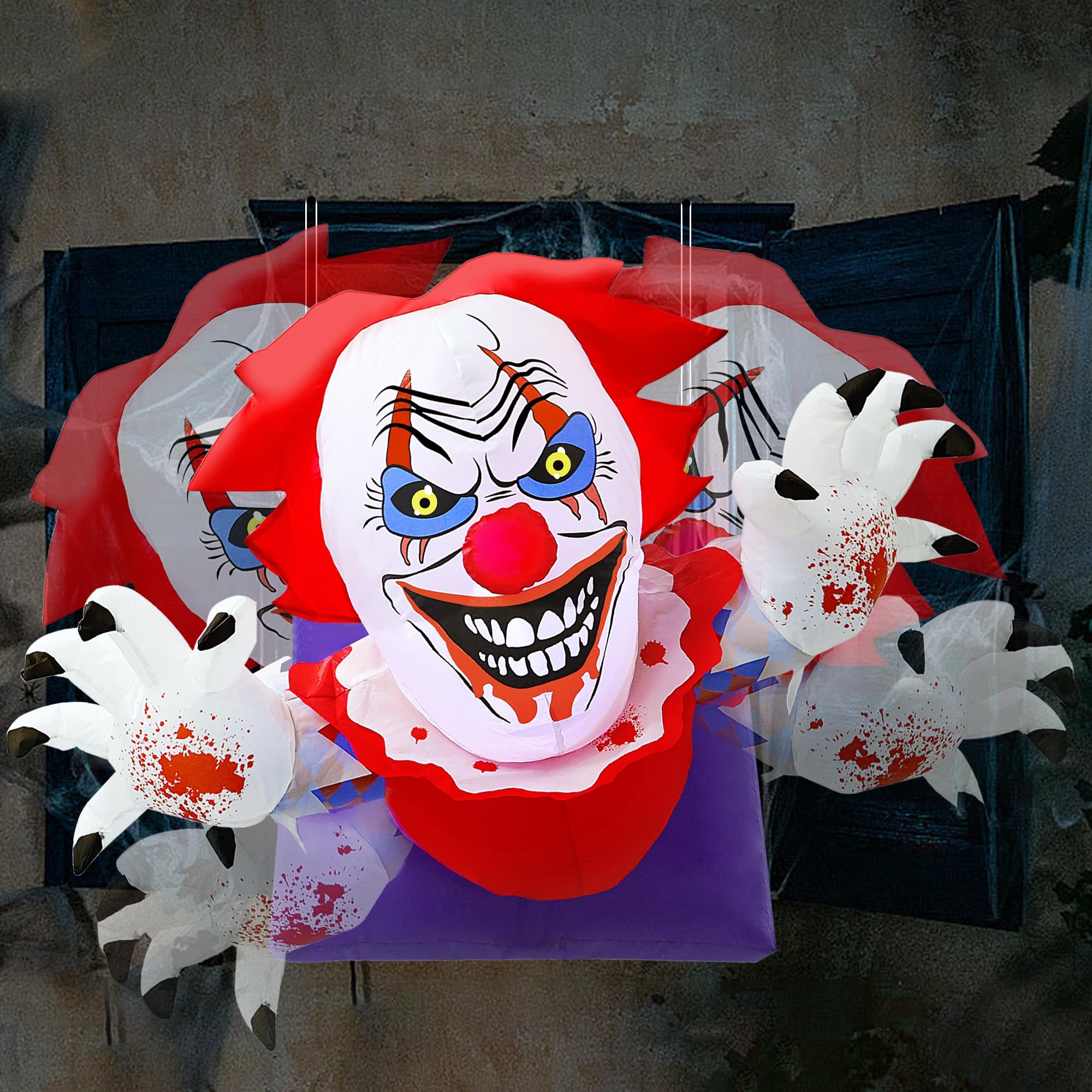 Lulu Home nighttime scene with lit clown creating dramatic curb appeal