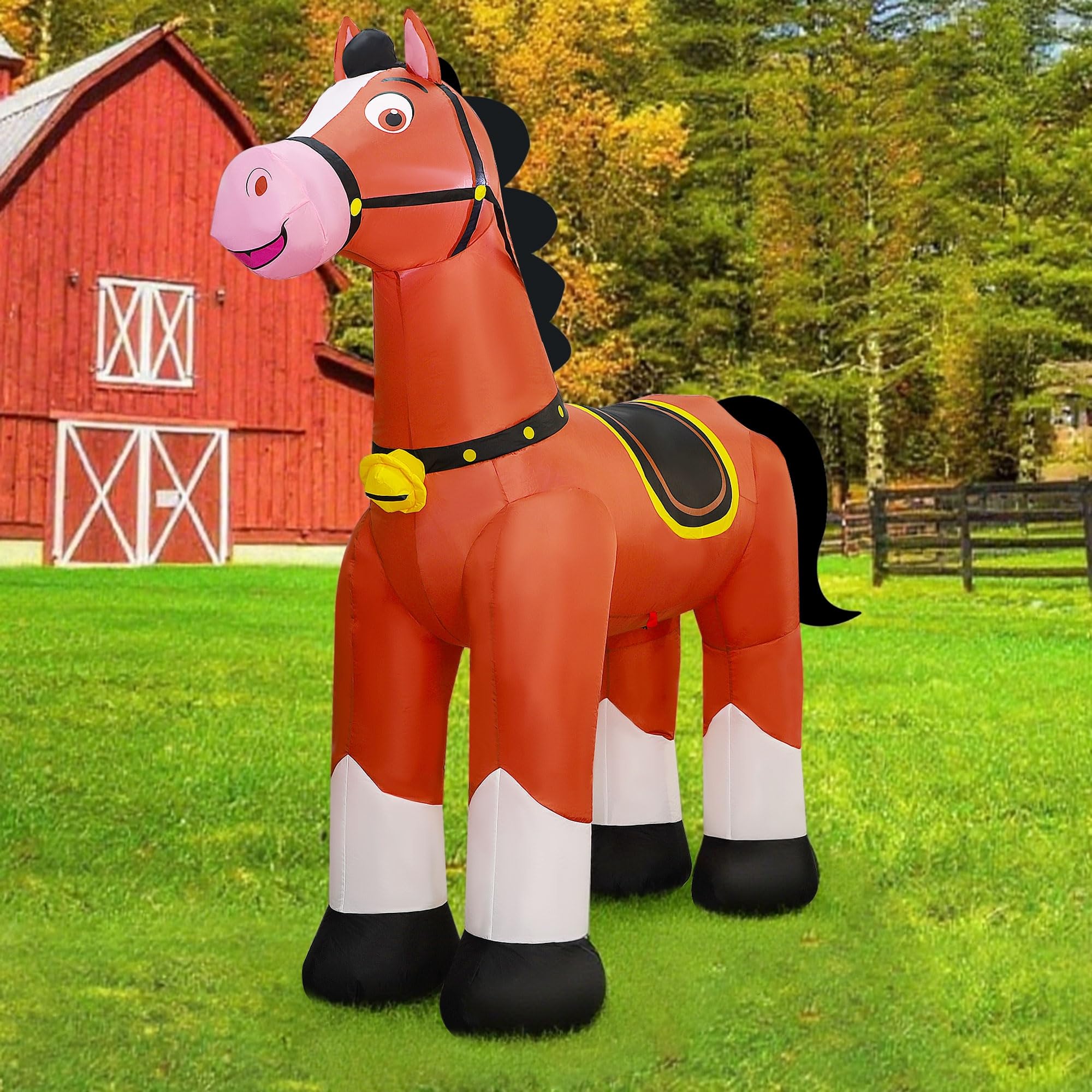 Lulu Home front view of inflatable horse highlighting realistic design and curb appeal
