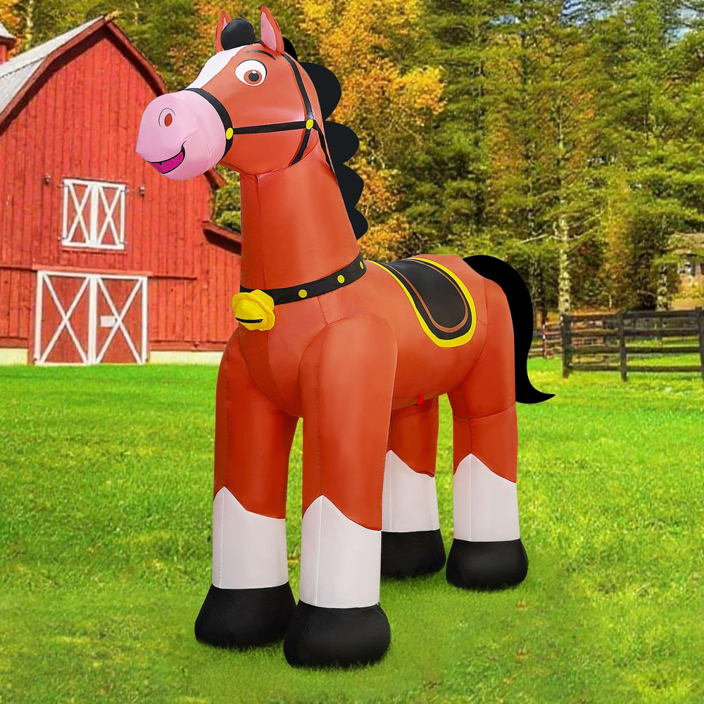 Lulu Home front view of inflatable horse highlighting realistic design and curb appeal