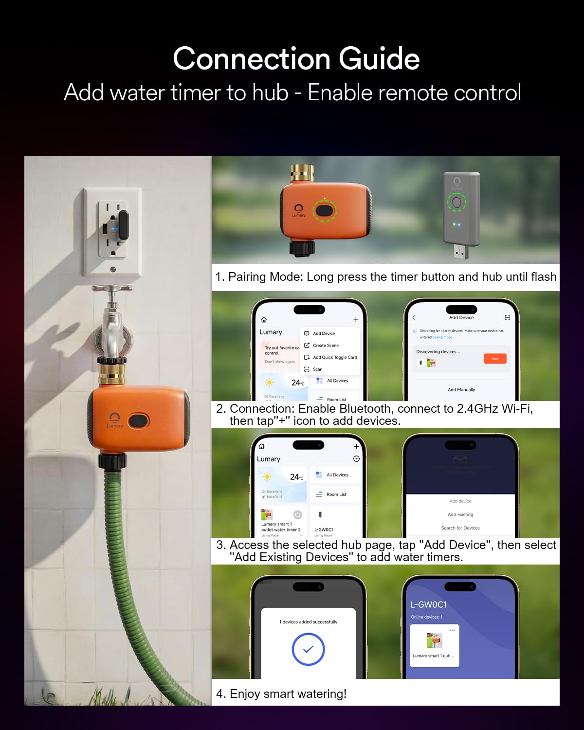 Lumary timer manual button being pressed for instant watering control and convenience