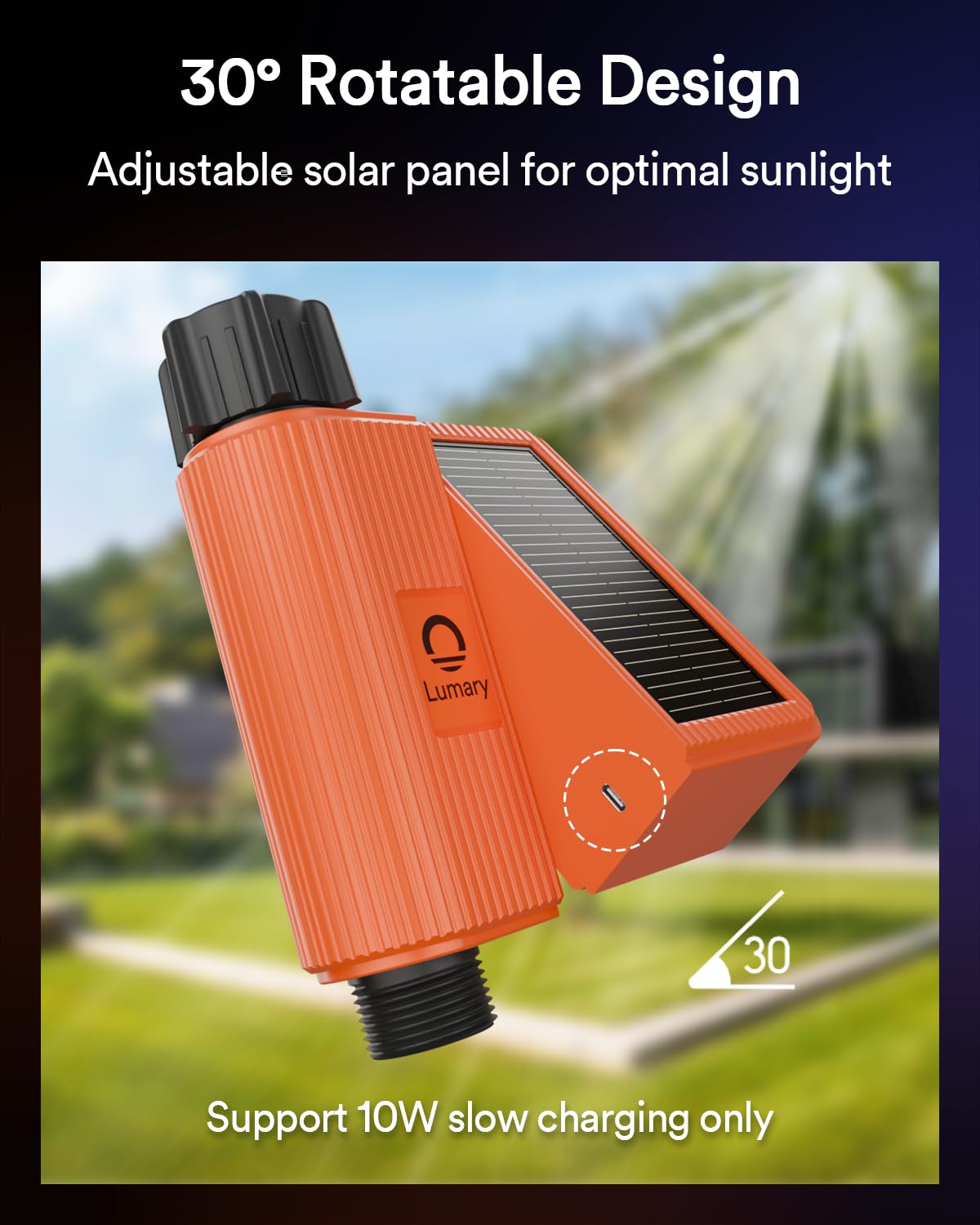lumary solar panel tilted illustrating sunlight capture and continuous power