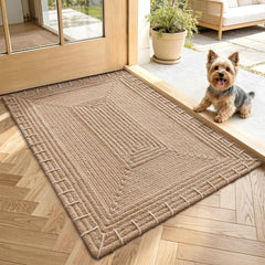 LUMI handwoven jute doormat front view showing natural tone and size benefit