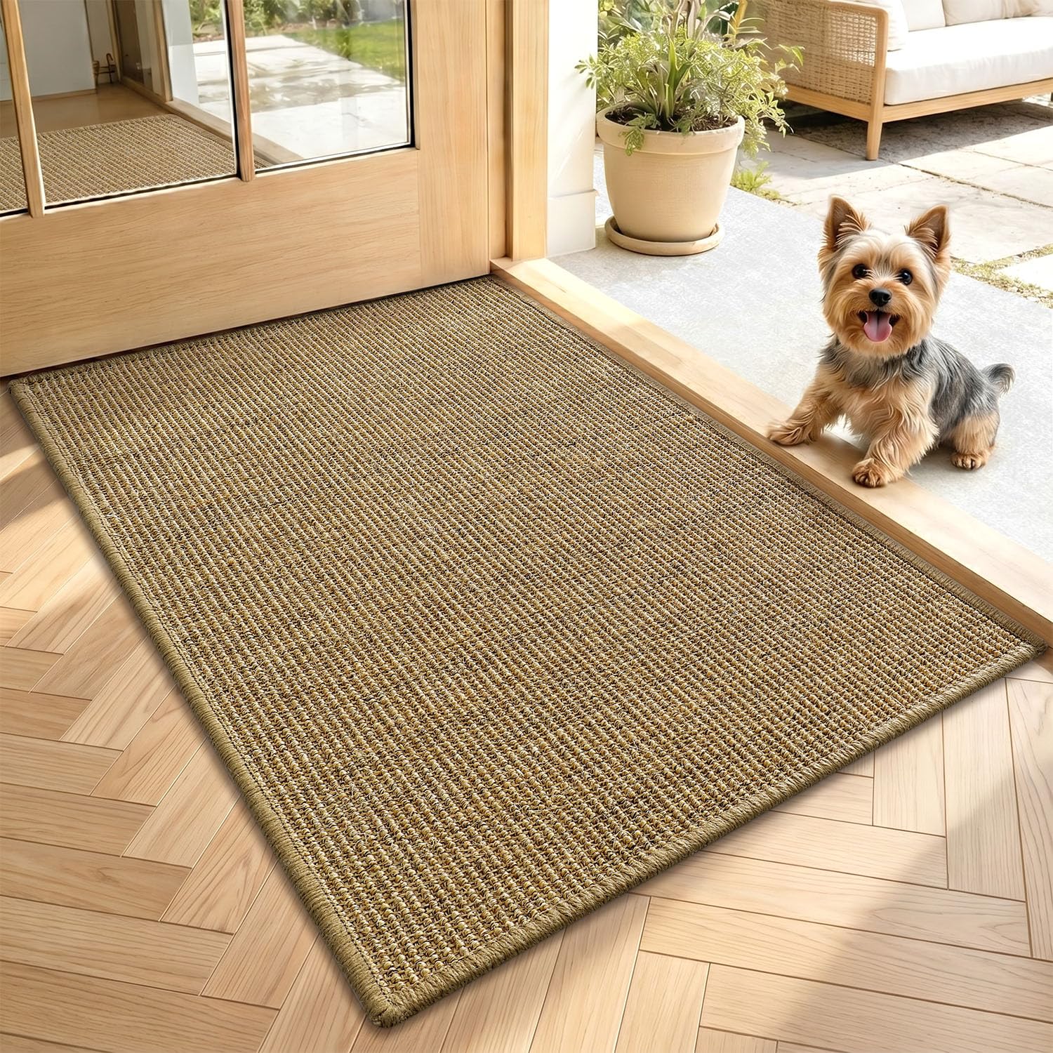 LUMI front view of mat showing solid brown color and neat weave for welcoming entryways