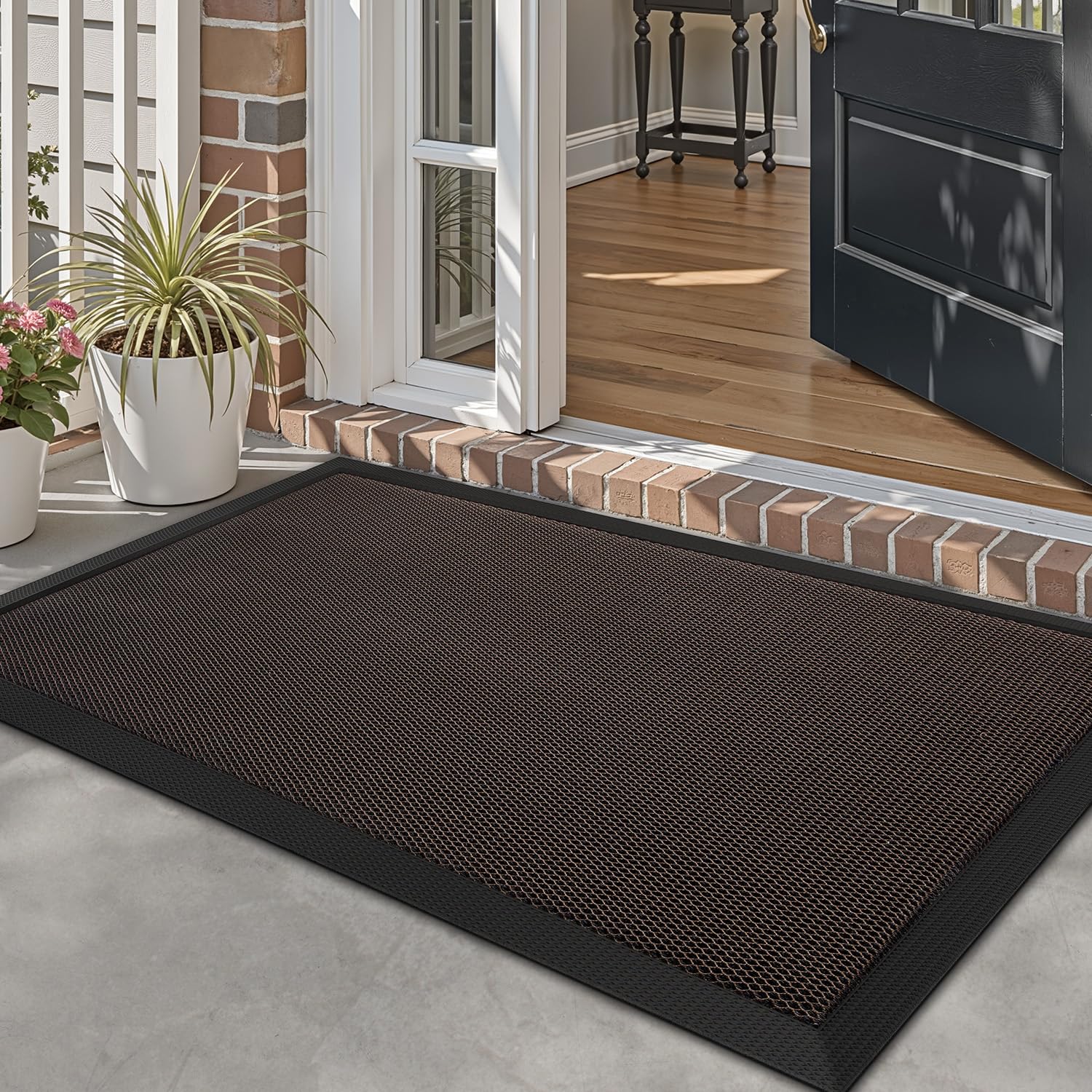 LUMI front view brown 32x47 mat showcasing size and modern look for tidy entryways