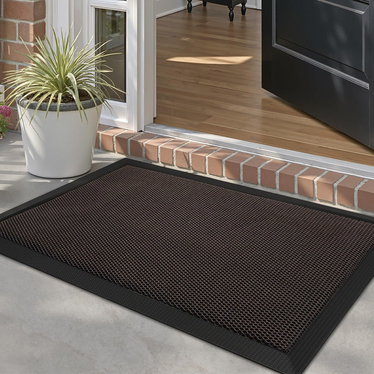 LUMI front view of brown doormat showing modern style and durable surface benefit