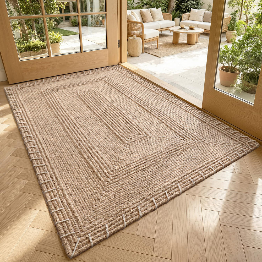 LUMI front view door mat showing full 32x48 size and neutral tone benefit