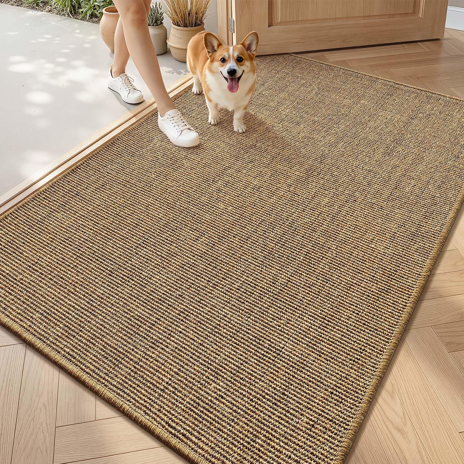 LUMI front view solid brown mat showing natural welcome look and floor protection