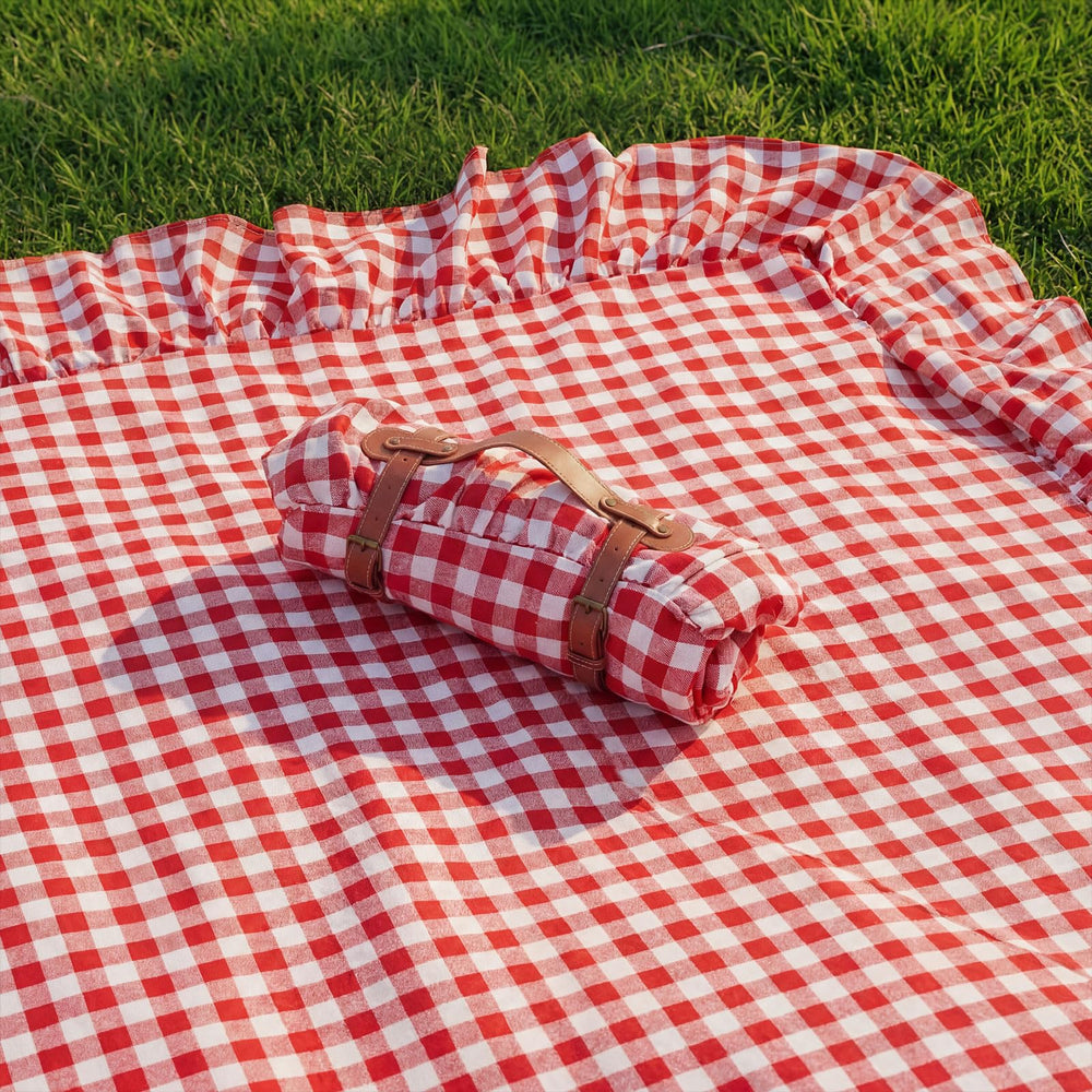 Lumina Garden front view showing red gingham top and ruffled edge, great for photos