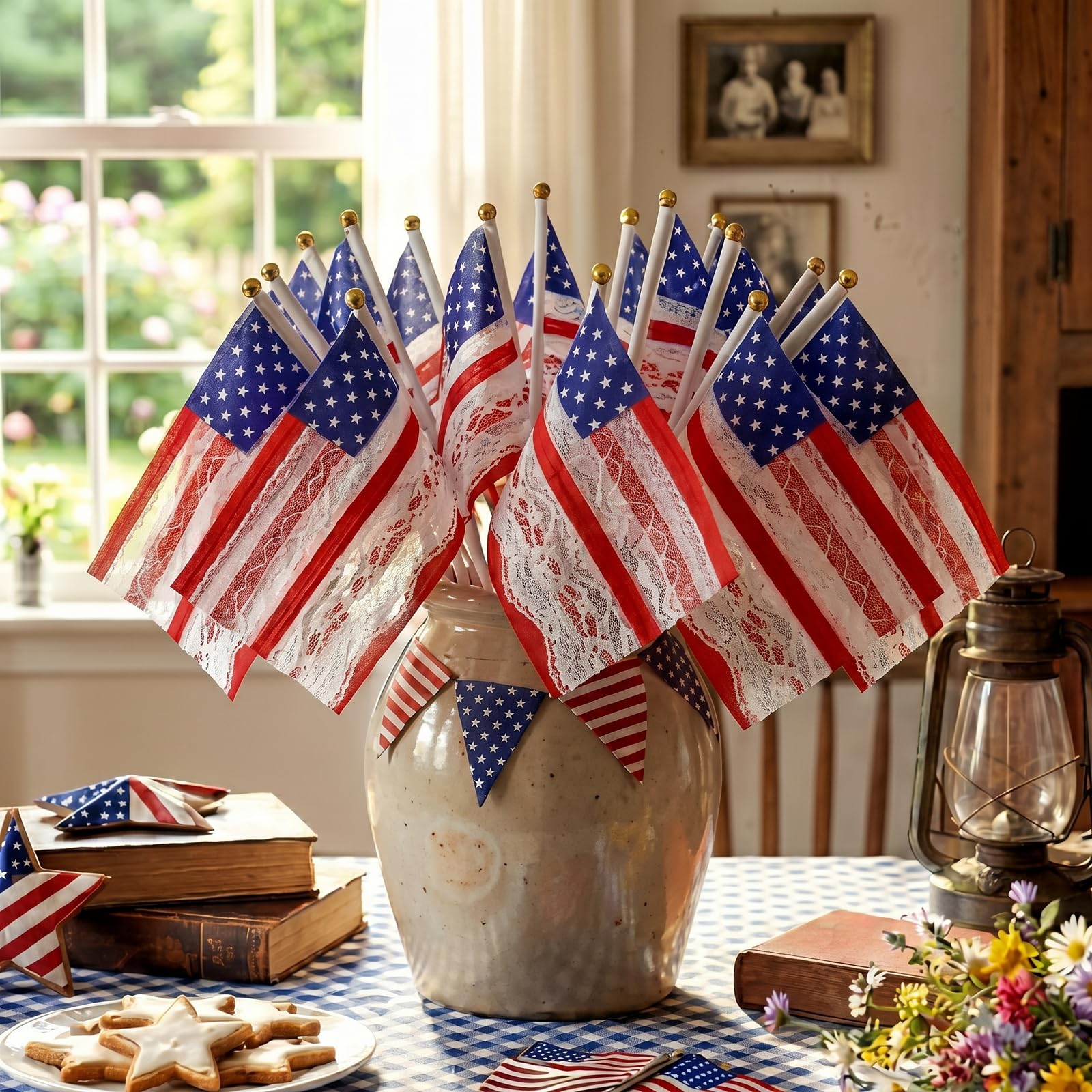 Lumina Garden front view of 12-pack flags showing vintage ribbon detail and gift-ready packaging benefit