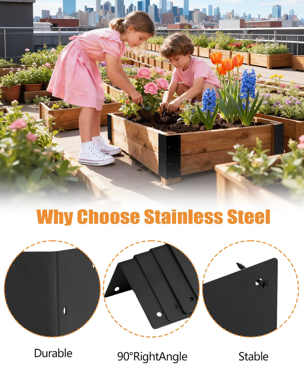 Lumlazni brackets installed in a vegetable bed demonstrating stable soil support