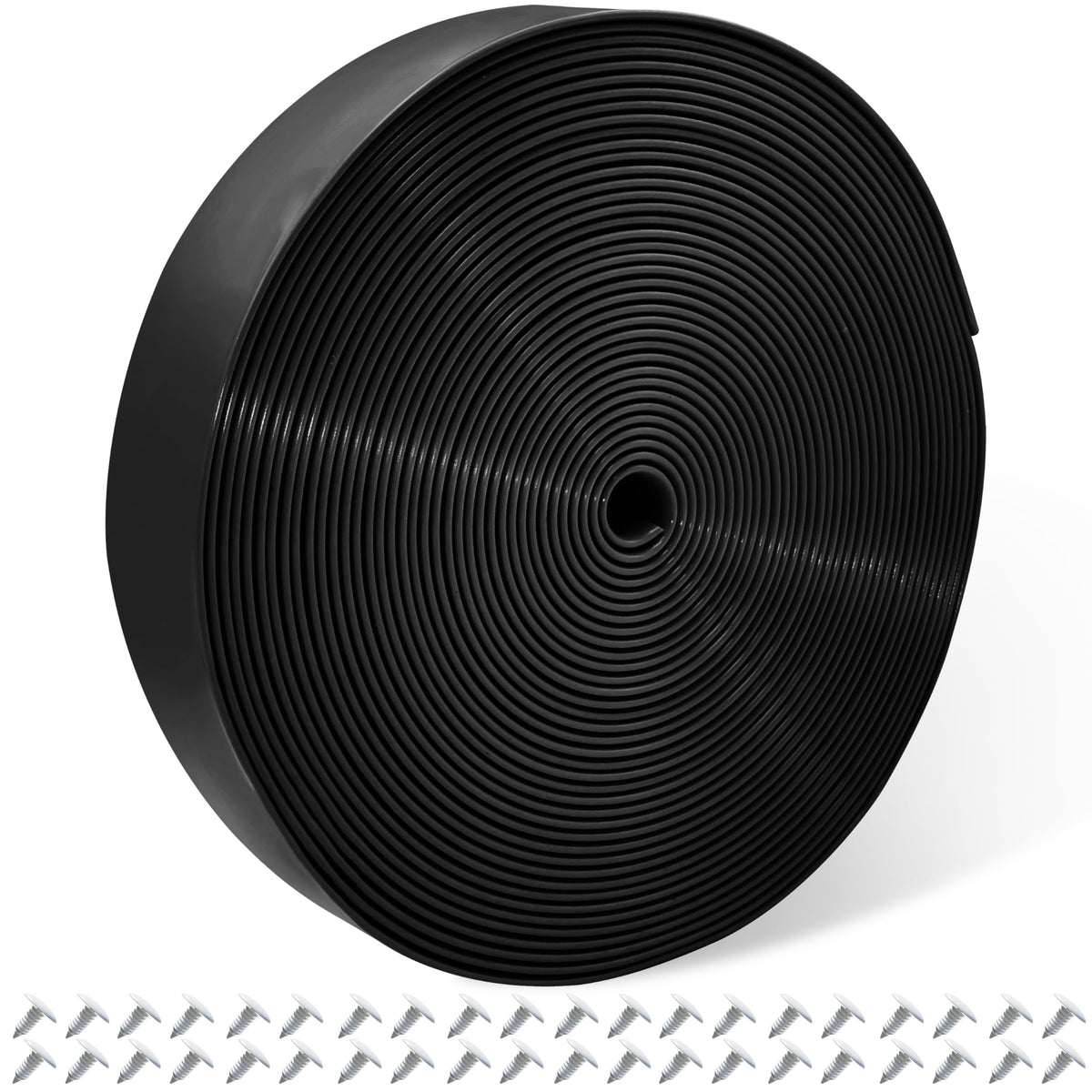 Lumpro black strap roll front view showing neat packaging and ready-to-use material