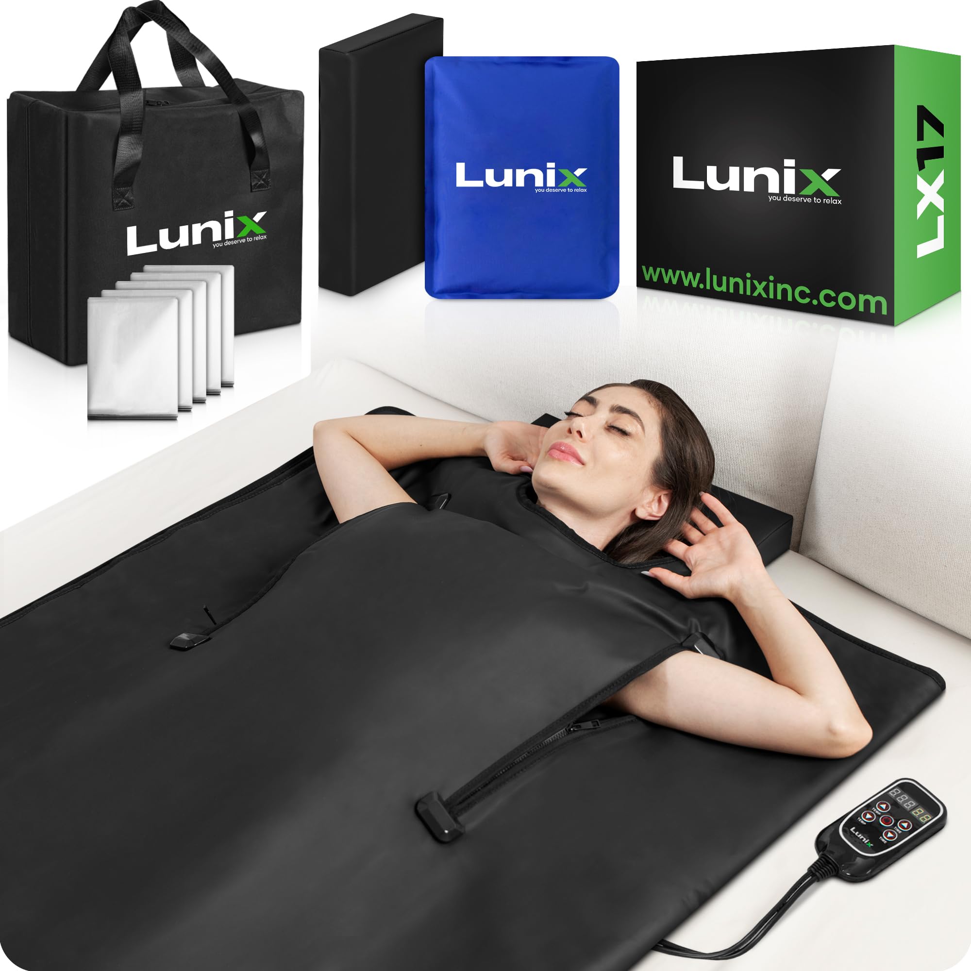 Lunix LX17 front view showing blanket and controller for easy setup benefits
