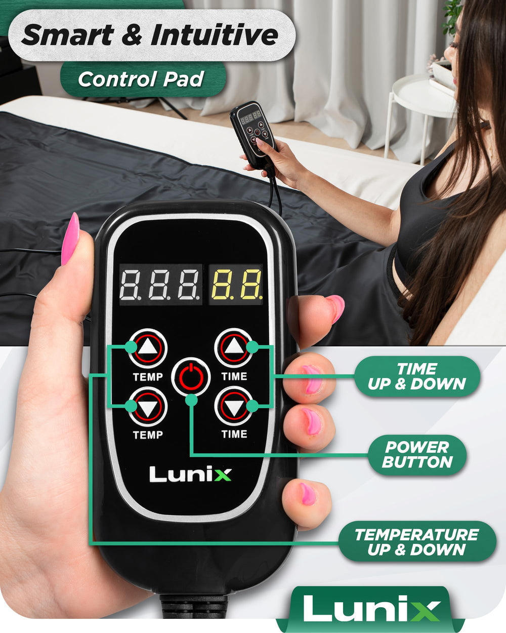 Lunix LX17 in-use on a couch showing relaxation and recovery benefits