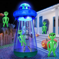 Lunmon cow attached beneath UFO demonstrating abduction effect and playful detail
