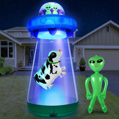 Lunmon front view of full 9ft UFO inflatable displaying dramatic yard presence