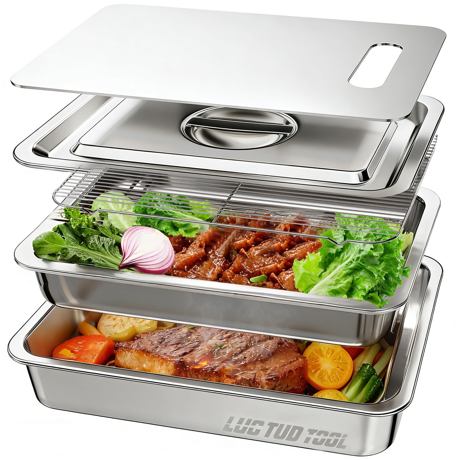 LUO TUO TOOL front view of full 5-piece stainless grill prep set showing durability and organization
