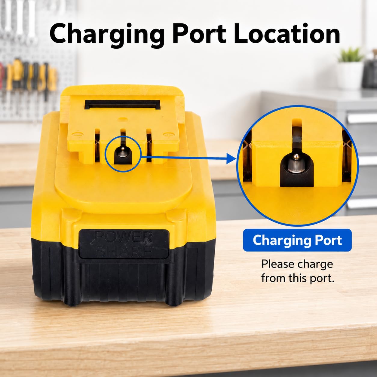 LURKA battery and charging port detail illustrating long runtime benefit