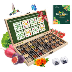 LUSH&DEW seed bank open box showing 32 labeled containers and organized layout for easy use