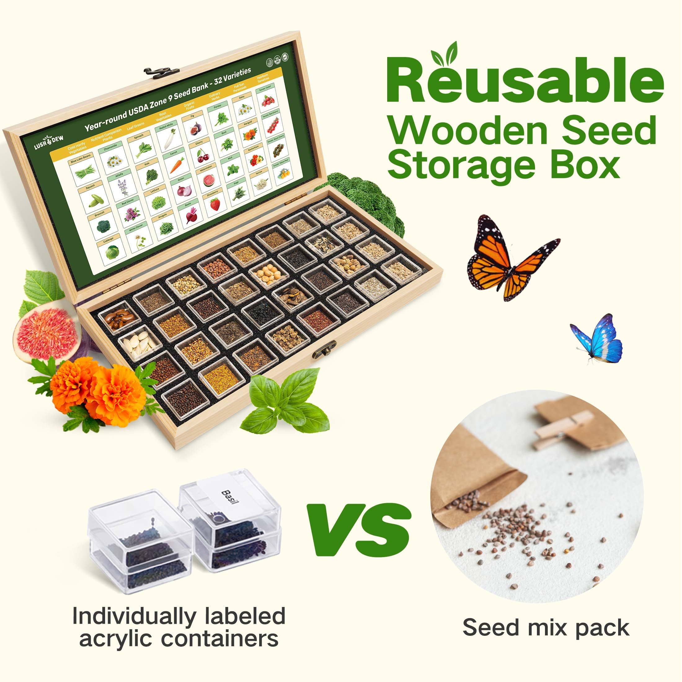 LUSH&DEW seed bank next to hand showing compact size and portability