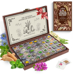 LUSH&DEWㅤ front view of wooden seed chest showing gift-ready packaging and organization