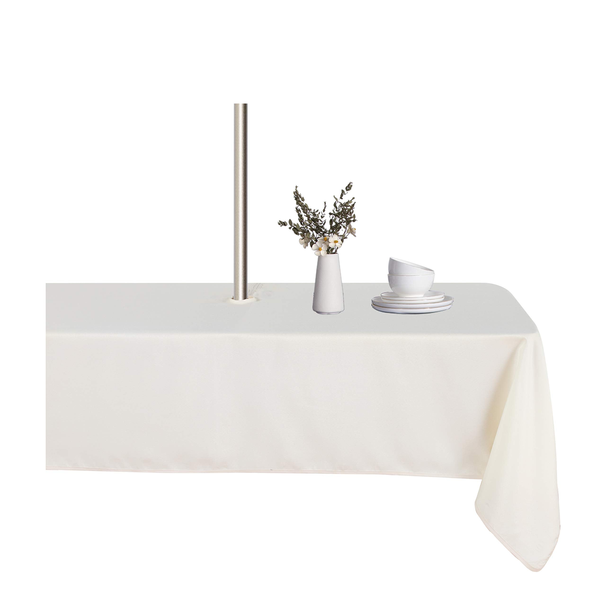 LUSHVIDA beige tablecloth front view shows clean fit and protection