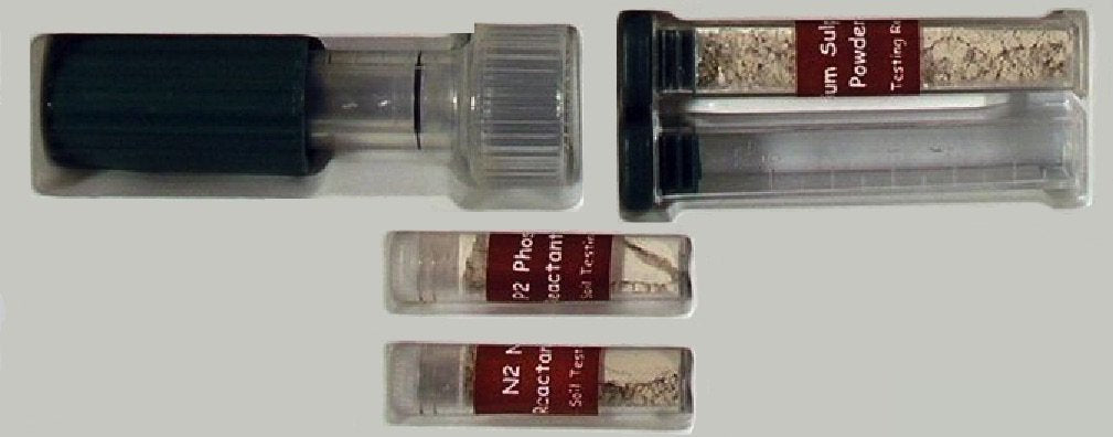 Luster Leaf test being performed with soil sample and tube, fast field testing benefit