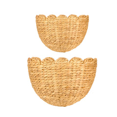 LUSYDECO front view of both scalloped wicker baskets showing decorative storage benefit