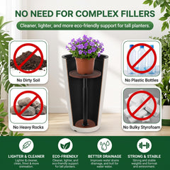 LUTTY assembled riser inside tapered pot providing stability and tidy presentation