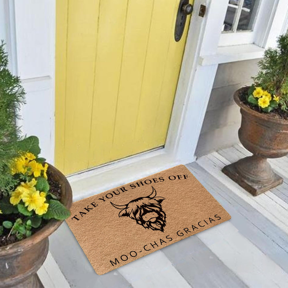 LUVADIAN mat on porch with shoes removed demonstrating cleanliness benefit