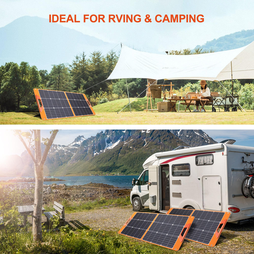 Luvknit panel mounted on an RV rooftop providing mobile renewable energy