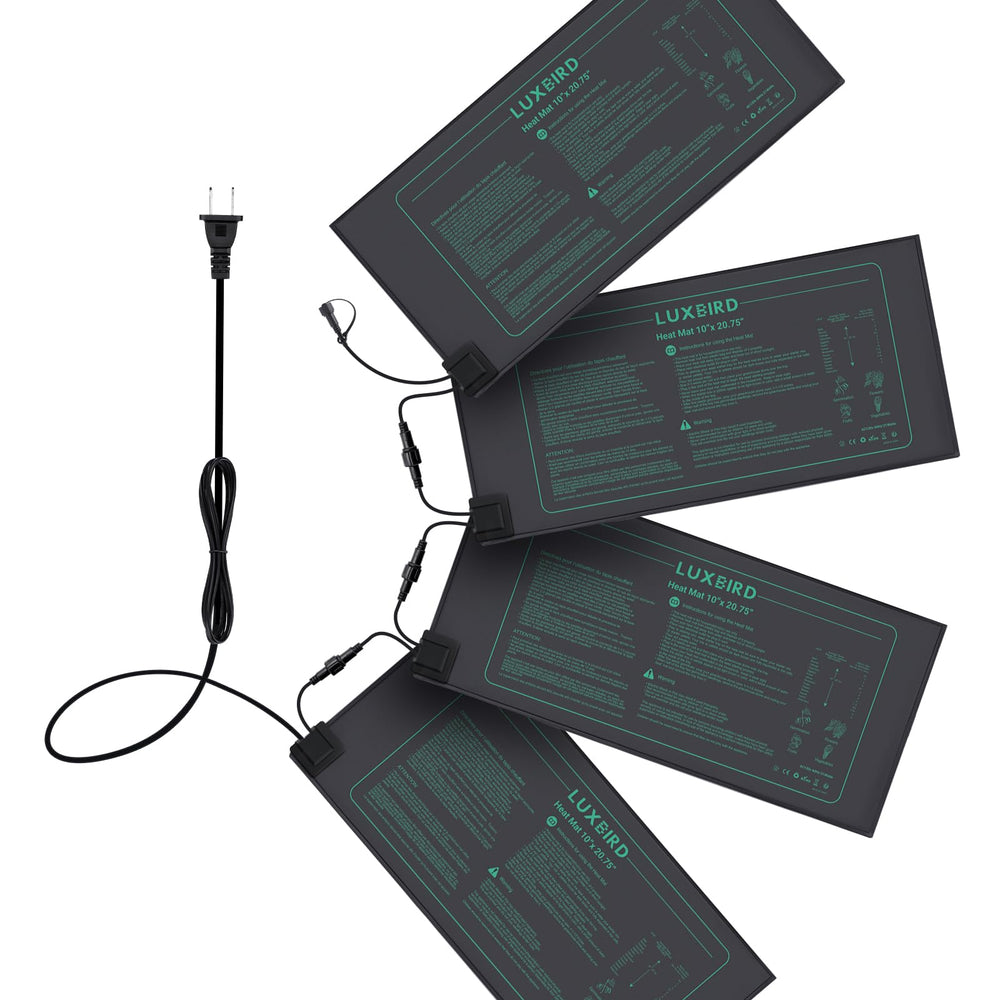 LUXBIRD front view of four heat mats showing compact bundle and packaging benefit