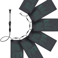 Luxbird front view of six heat mats showing compact daisy-chain convenience and uniform heat