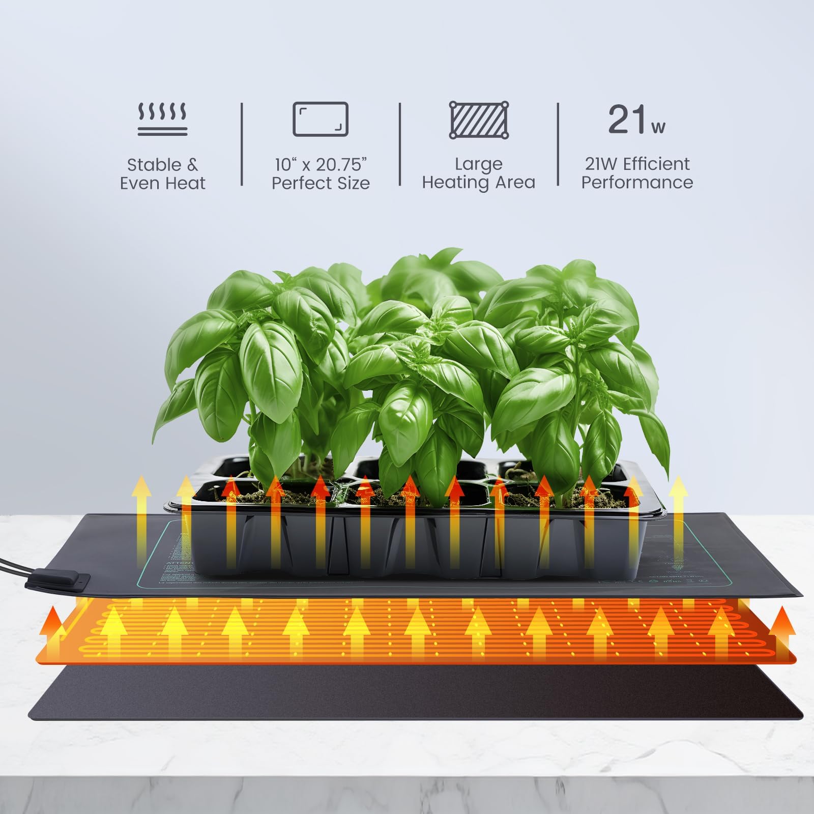 LUXBIRD mat next to a ruler showing 10x20.75 inch size for tray fit benefit