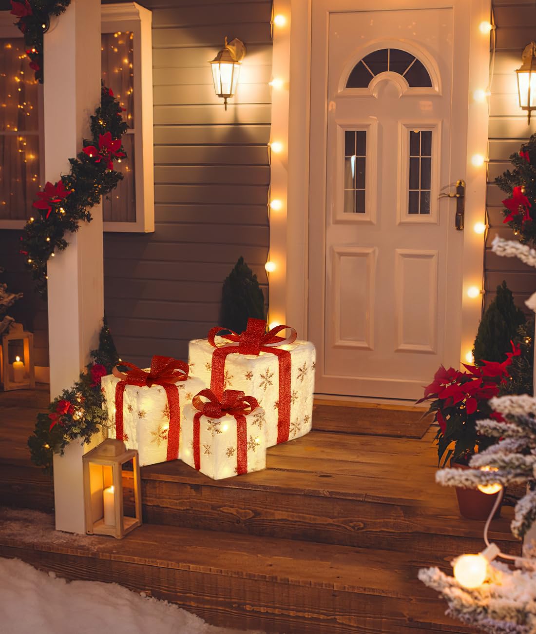 Luxspire porch display at night illuminating entryway for curb appeal