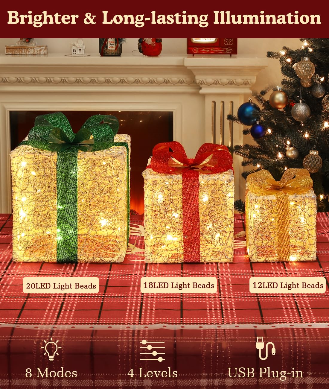 Luxspire assembled boxes under tree demonstrating layered sparkle and mood lighting