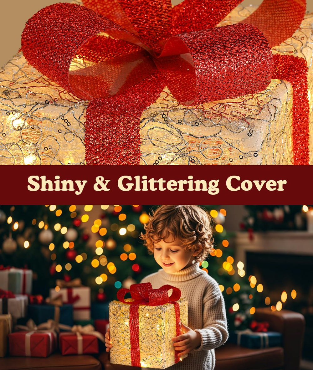 Luxspire size comparison of large, medium, small presents showing scale for placement