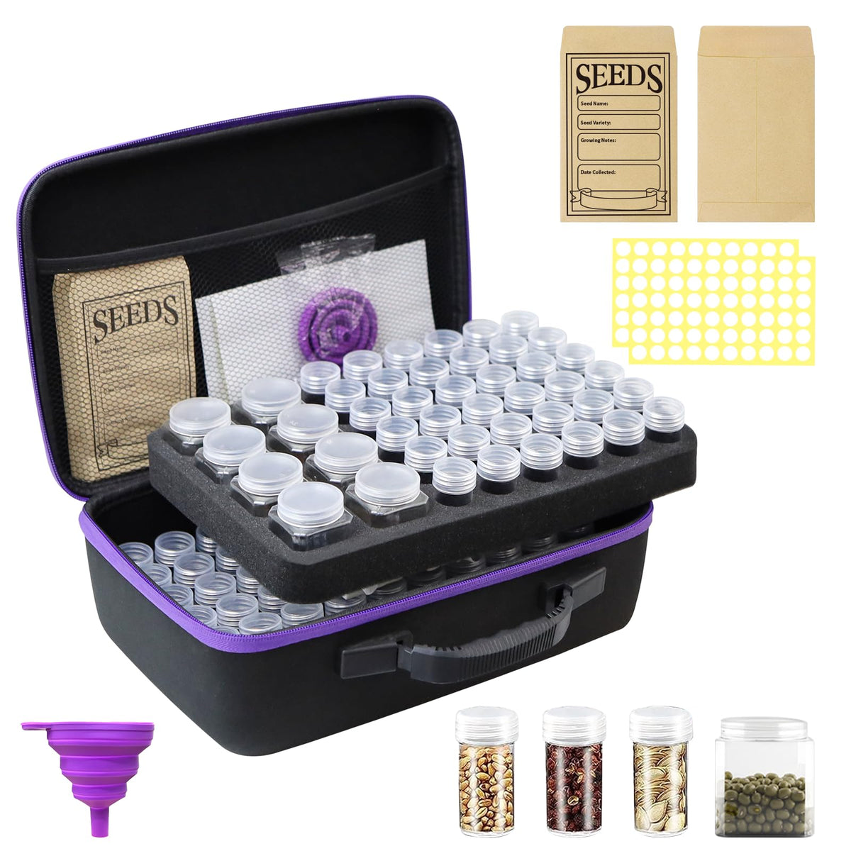 LVKAYCE front view of seed organizer case showing compact design and handle