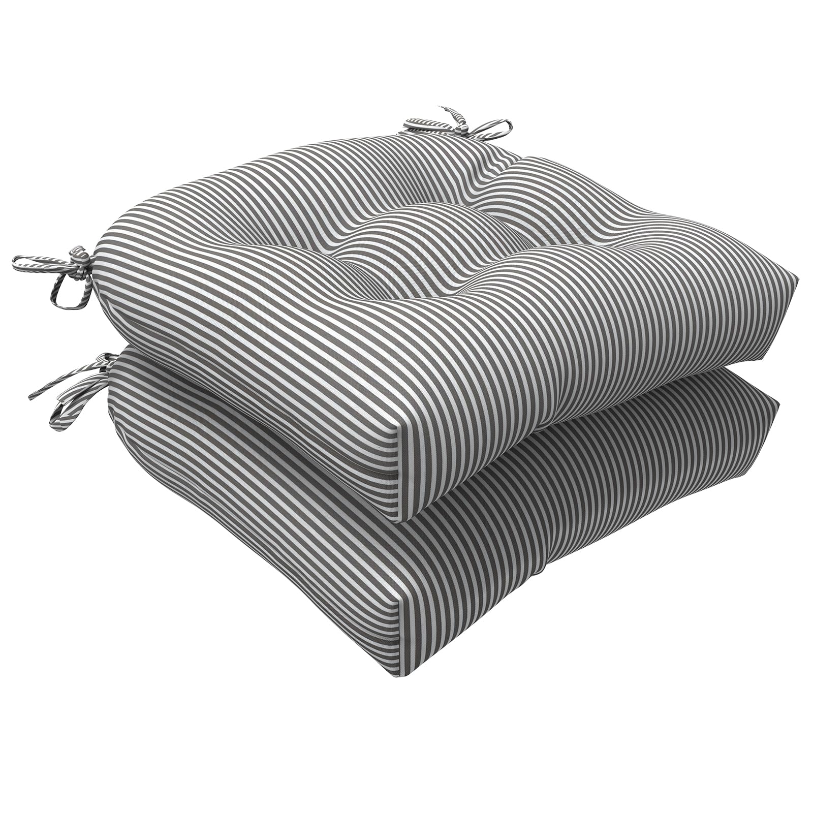 LVTXIII front view of two Topanga Stripe Grey cushions showing design and shape for enhanced seating