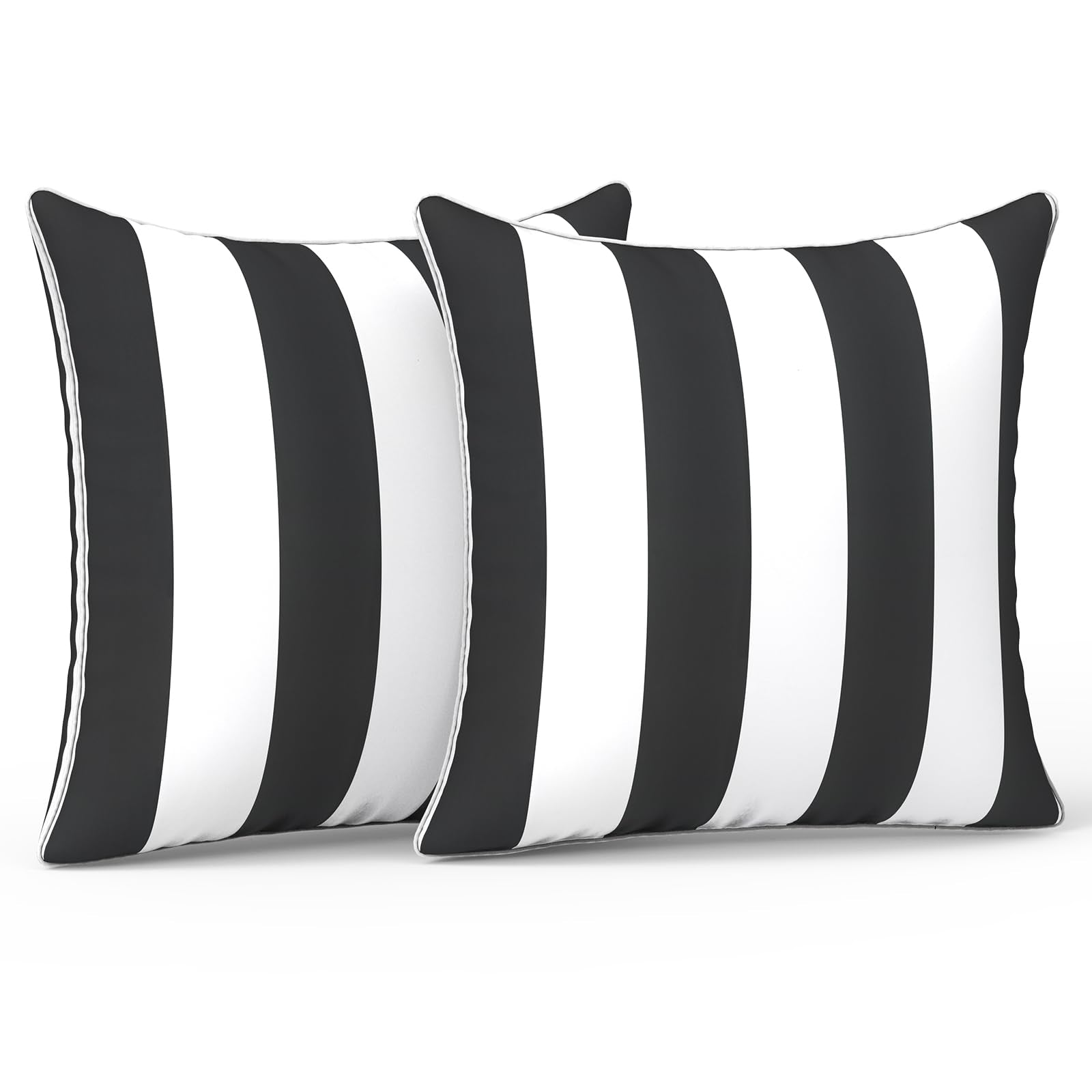 LVTXIII front view of Cabana Black pillows showing pattern and piping benefit