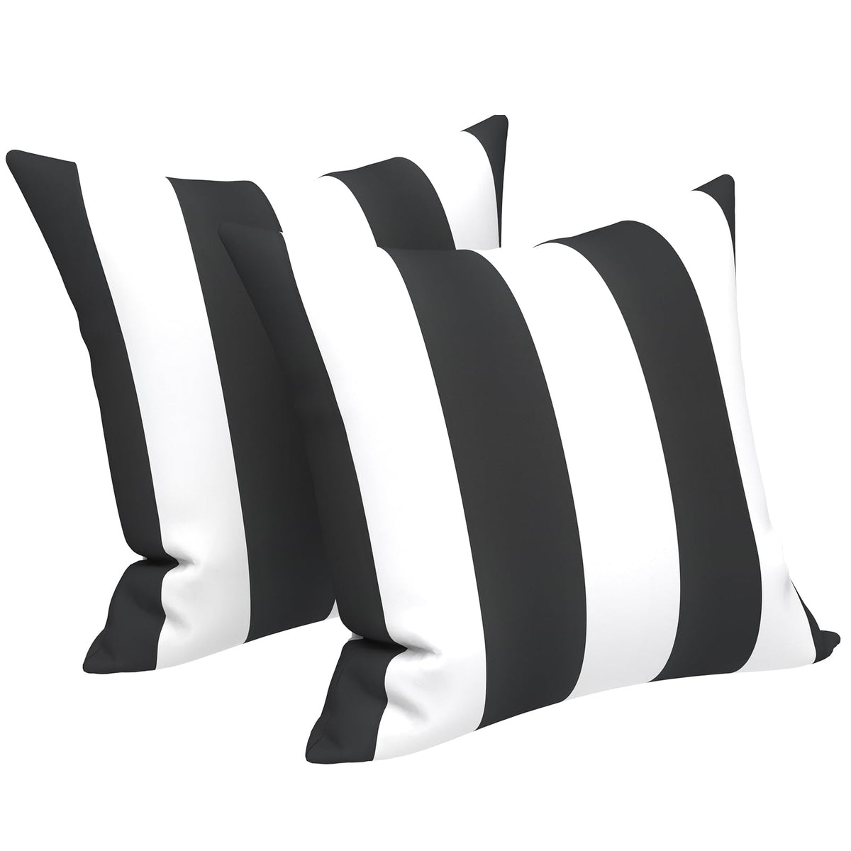 LVTXIII front view of Cabana Black pillows showing clean modern accent and contrast