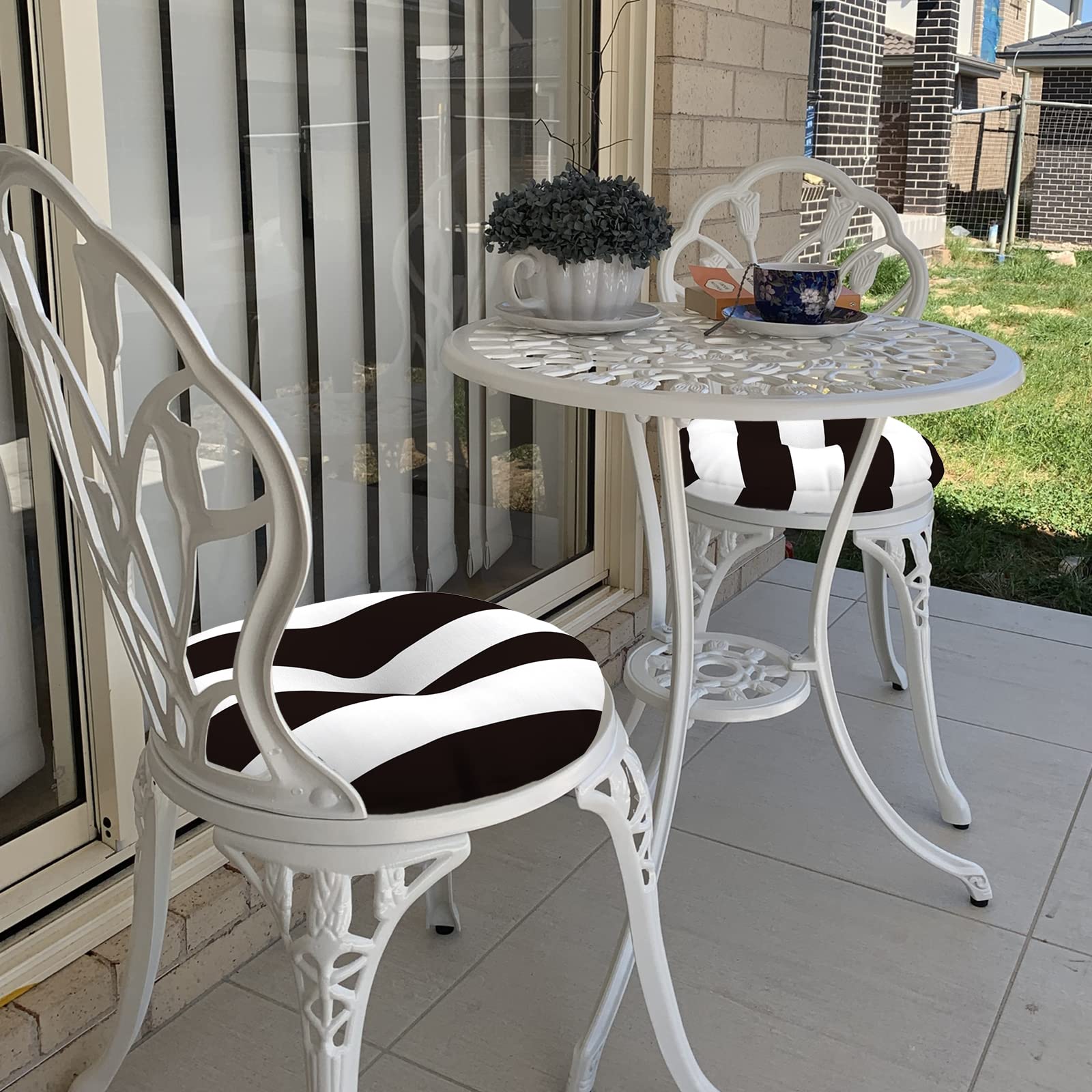 LVTXIII Cabana Black on bistro chair in patio setting for style benefit
