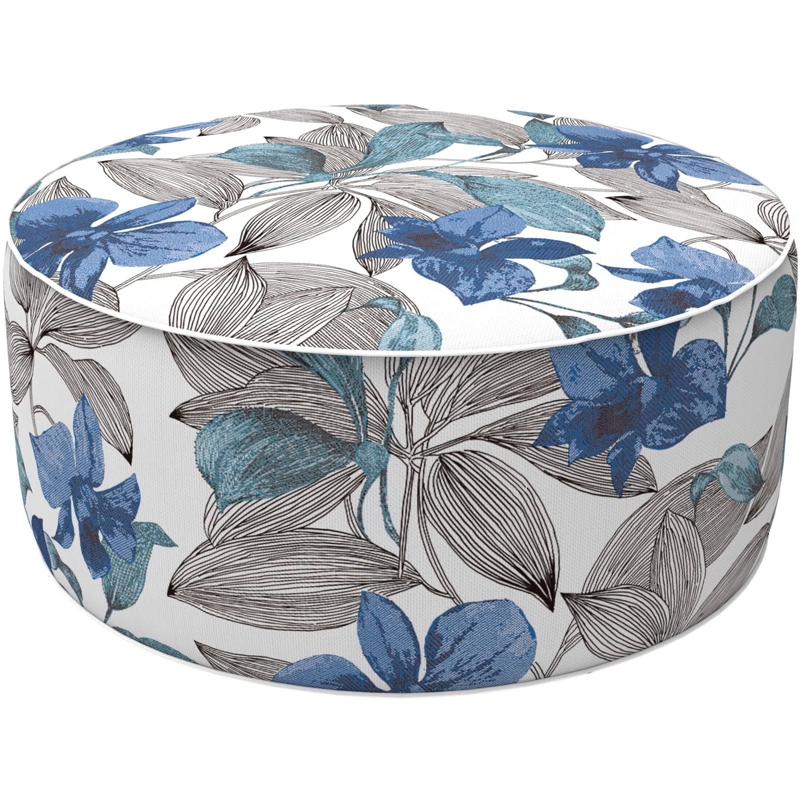 LVTXIII front view of Clemens Noir Blue pouf showing compact design and decor appeal