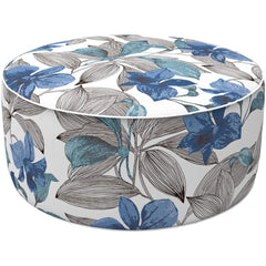 LVTXIII front view of Clemens Noir Blue pouf showing compact design and decor appeal
