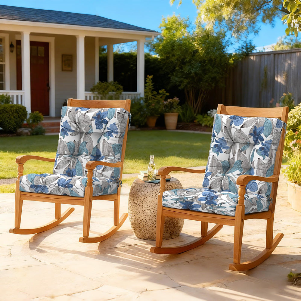 LVTXIII cushions in use on a patio Adirondack chair creating a cozy outdoor seat