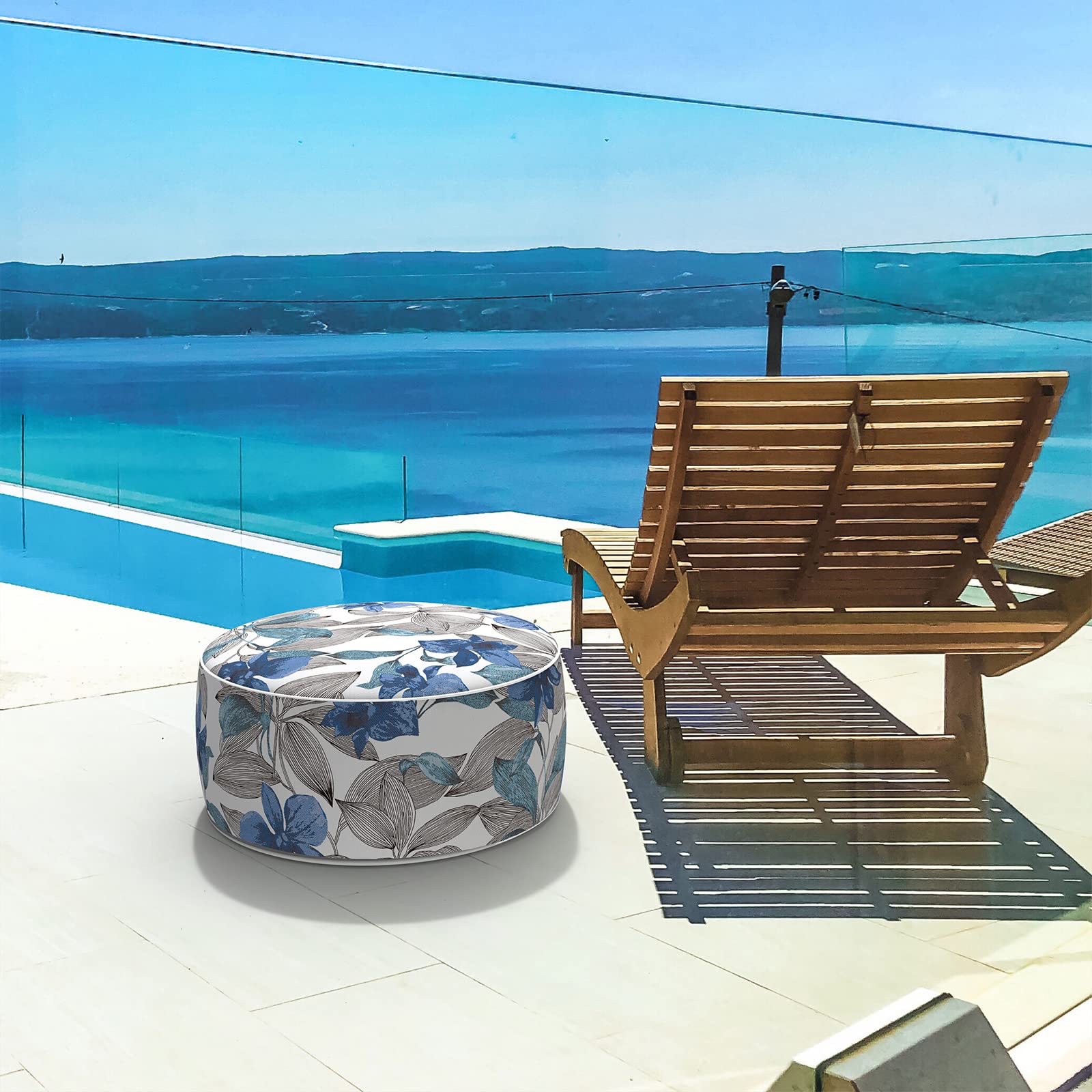 LVTXIII side profile inflated pouf illustrating stable height and comfortable top