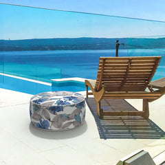 LVTXIII side profile inflated pouf illustrating stable height and comfortable top