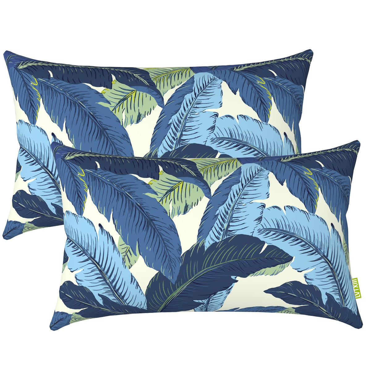 LVTXIII cojín lumbar frontal mostrando diseño y color azul Swaying Palms, ideal para decorar patios
