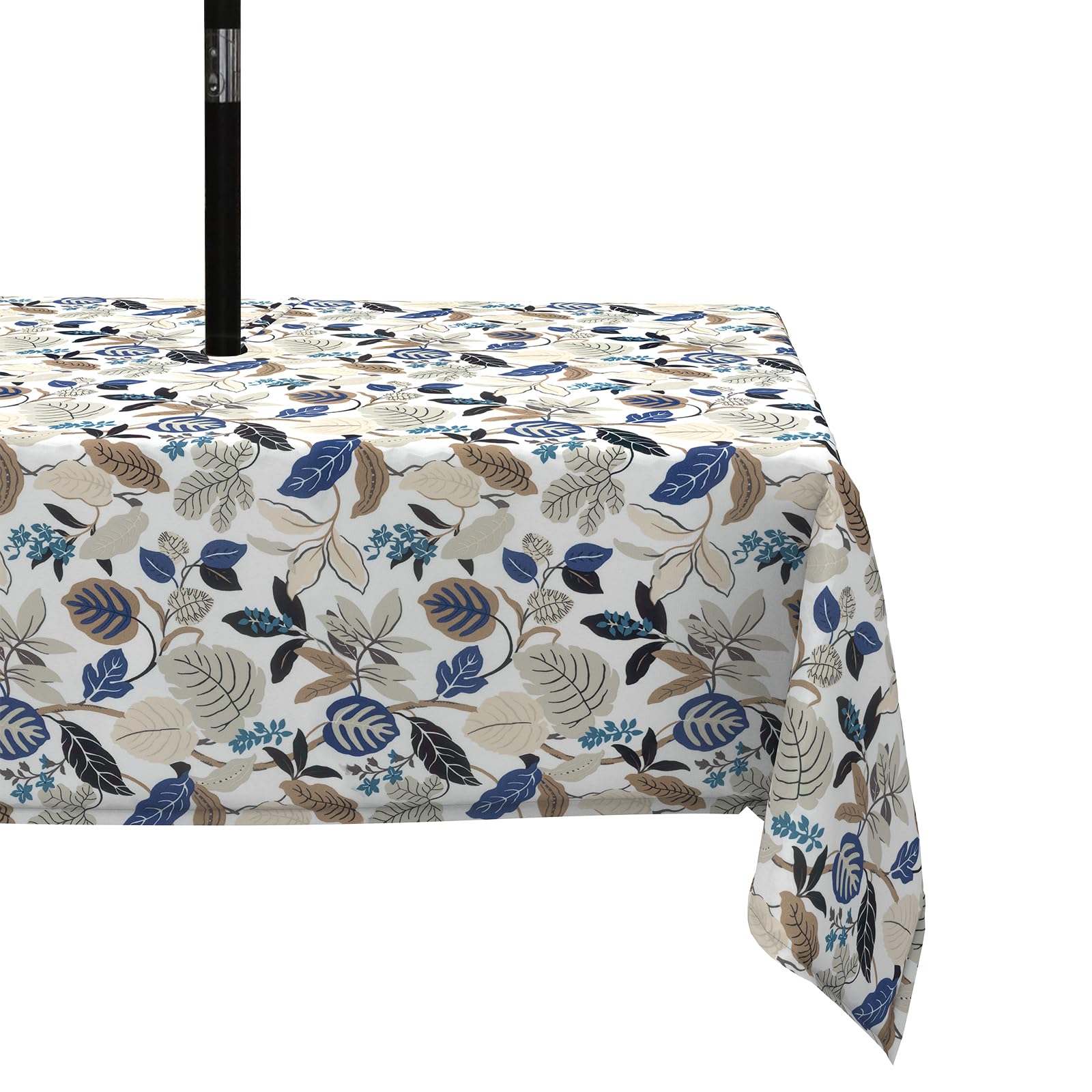 LVTXIII front view of Breeze Leaves Beige tablecloth shows full pattern and fit benefit
