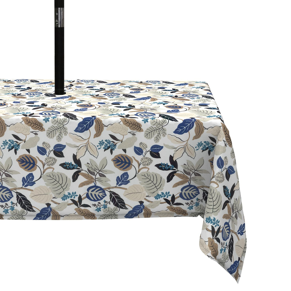 LVTXIII front view of Breeze Leaves Beige tablecloth shows full pattern and fit benefit