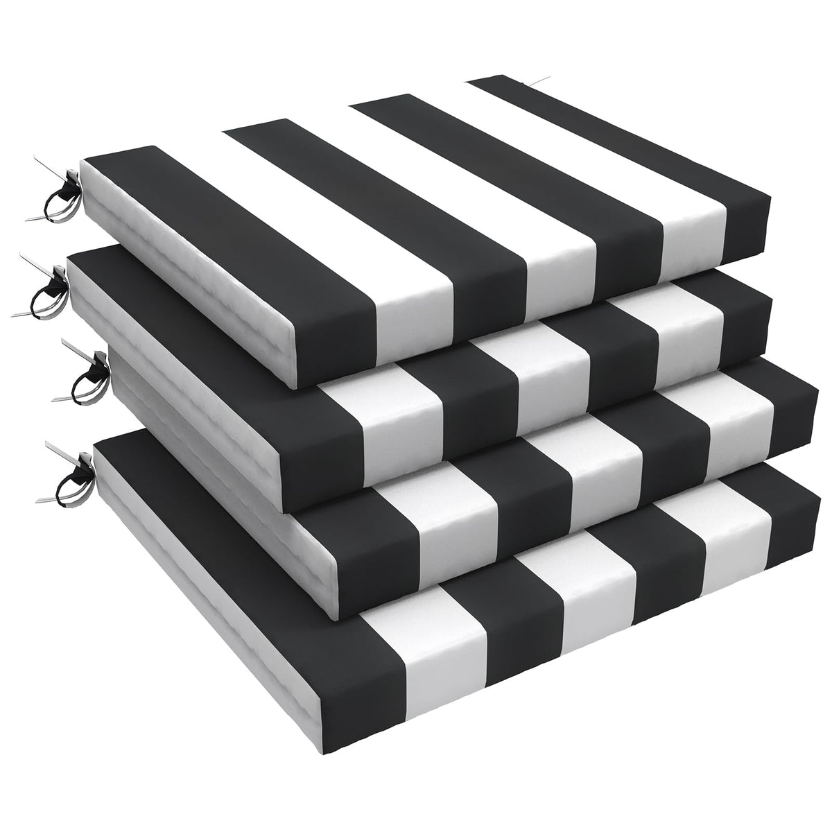 LVTXIII front view of four Cabana Black cushions showing neat packaging and style